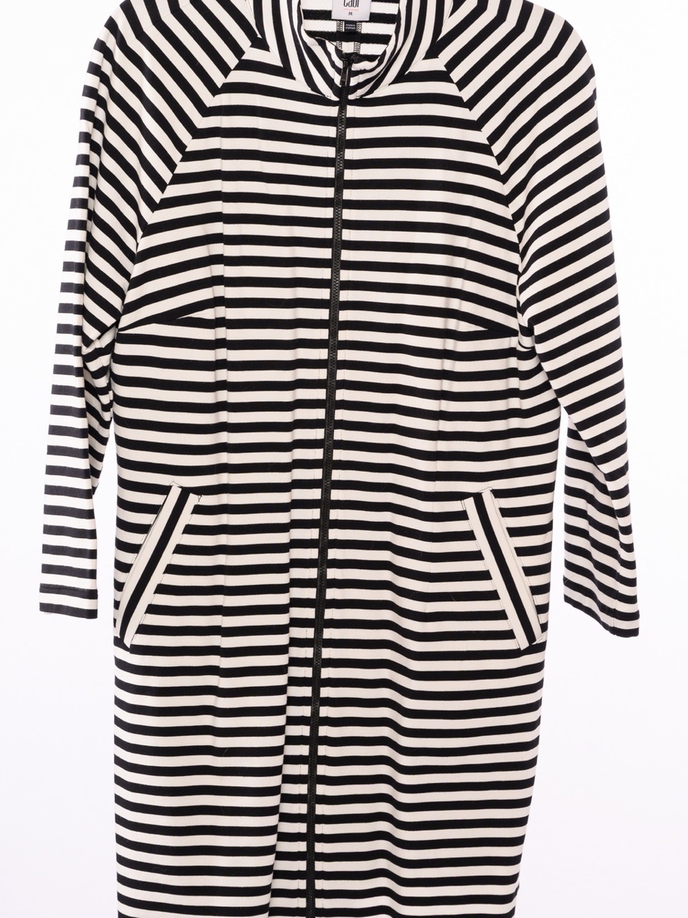CAbi Black and White Striped Zip-Front Jacket